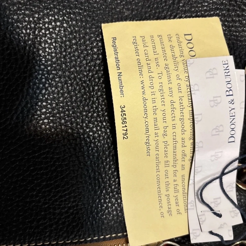 Dooney & Bourke Black Pebbled Leather Drawstring Bucket Bag with Brown Trim - Picture 8 of 11